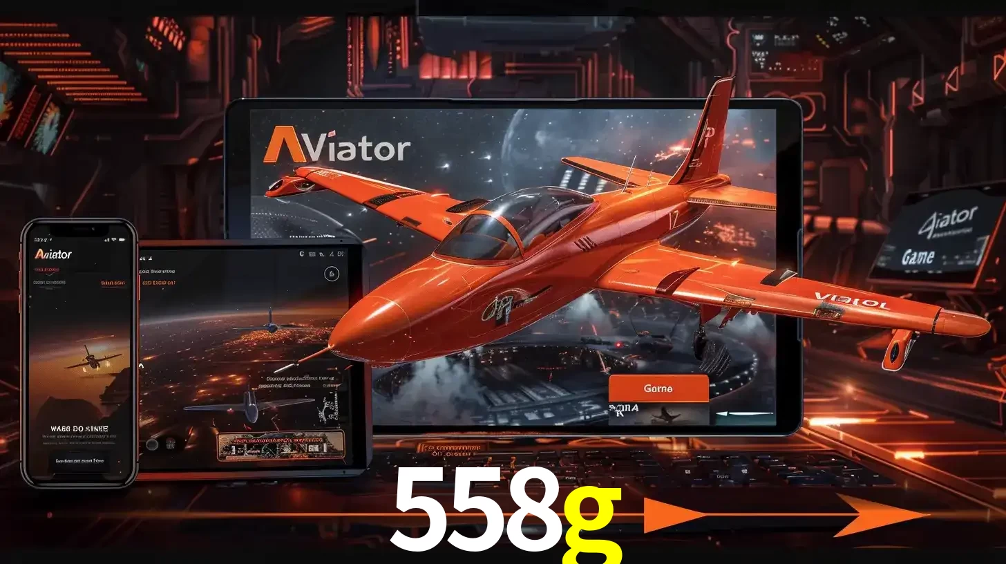 Apresentação tecnológica do jogo Aviator com um avião saindo da tela de um tablet, demonstrando a experiência imersiva em múltiplos dispositivos no 558g.