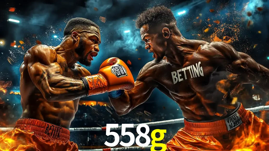 Dois boxeadores em uma luta intensa e explosiva, representando a adrenalina e as oportunidades de apostas em esportes de combate disponíveis na plataforma 558g.