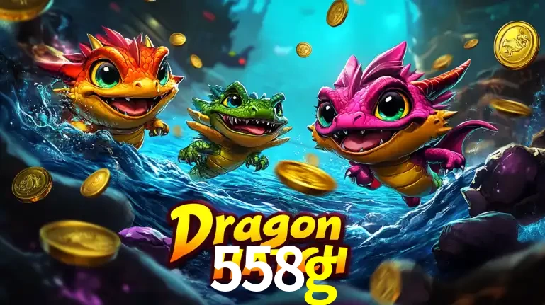 Arte promocional do jogo Dragon Hatch com três adoráveis dragões bebês nadando entre moedas de ouro, um dos slots mais divertidos para jogar no cassino 558g.