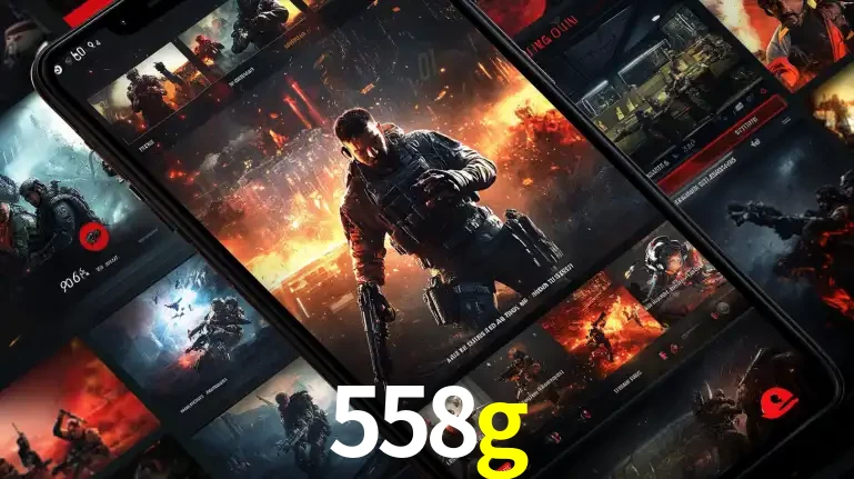Tela de um celular exibindo uma galeria de jogos de tiro com temática militar, mostrando a variedade de e-sports disponíveis para apostas na plataforma de entretenimento 558g.
