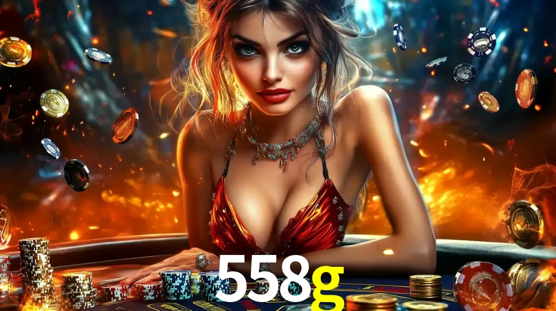 Mulher em uma mesa de cassino com pilhas de fichas e um fundo de fogo, pronta para uma rodada de altas apostas nos jogos de mesa emocionantes do cassino 558g.